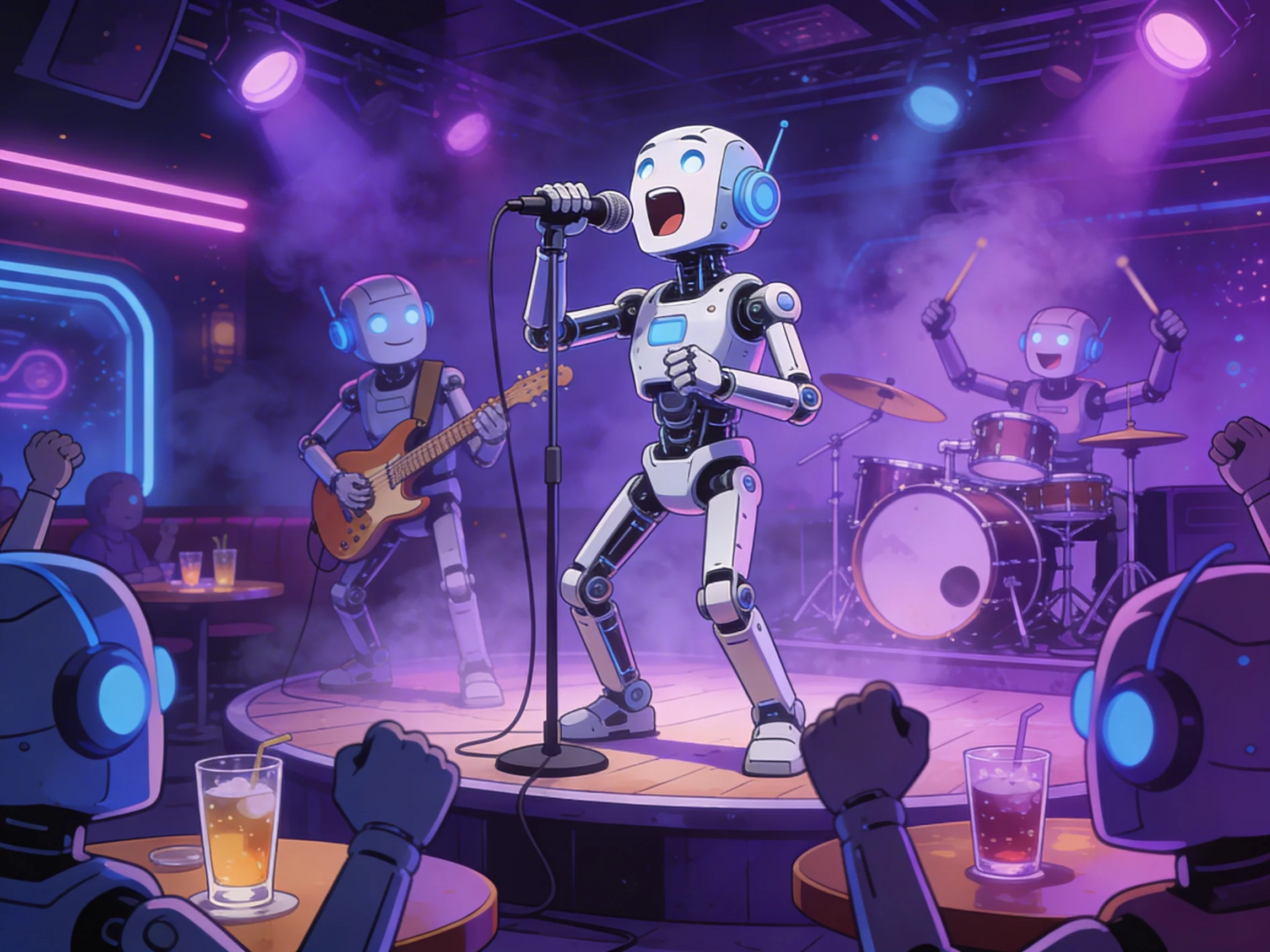 Robot band playing in an intergalactic cantina